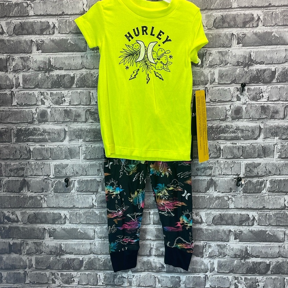 Hurley Neon Yellow and‎ Black Kids Pajama Set